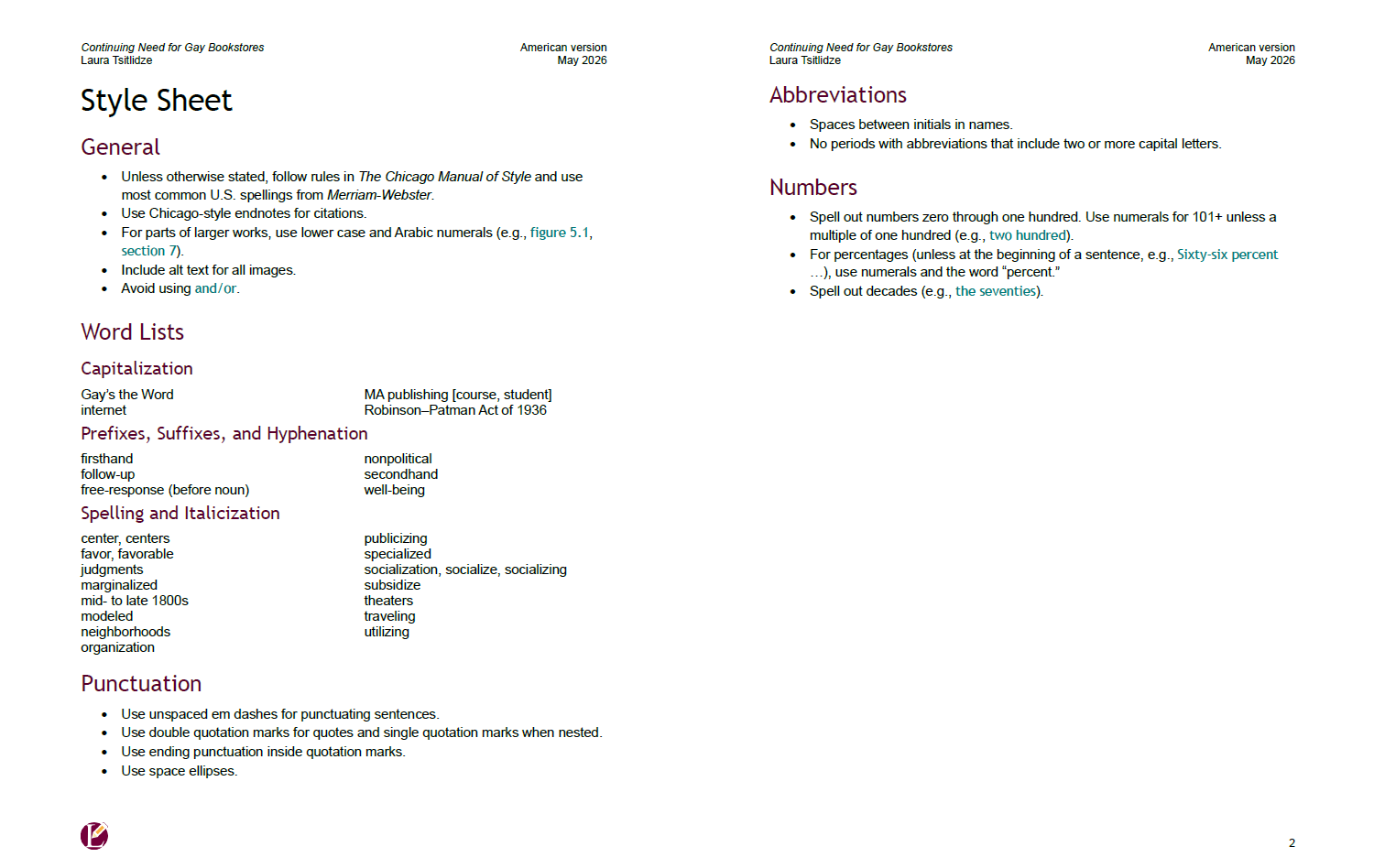Screenshot of a project-specific style guide
